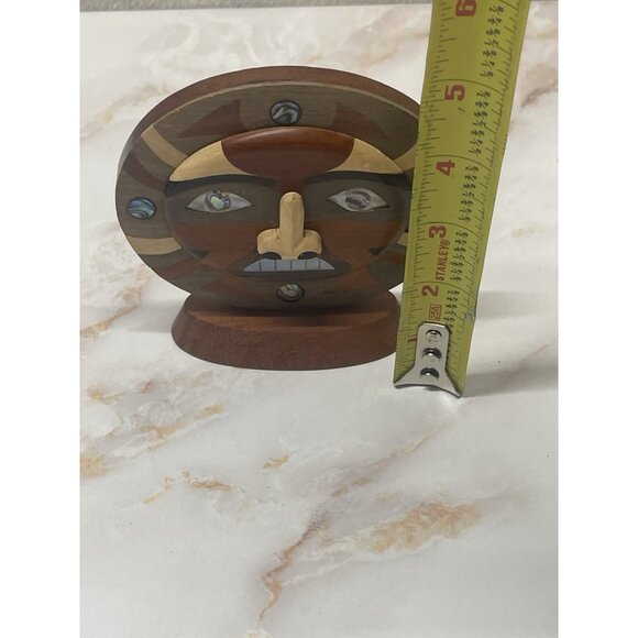 Wooden Inlay Sun Face figurine - Picture 2 of 10
